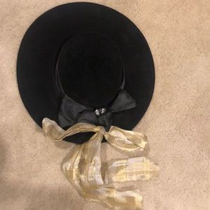 Velvet Hat w/ Satin Bow/Ribbon & Rhinestones